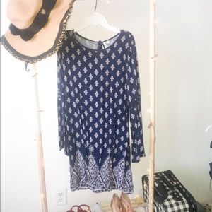 Bohemian blue print casual dress
